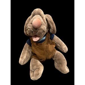 Ganz Vintage 1981 Wrinkles Plush Dog Hand Puppet Tan Pup Brown Corduroy Overalls